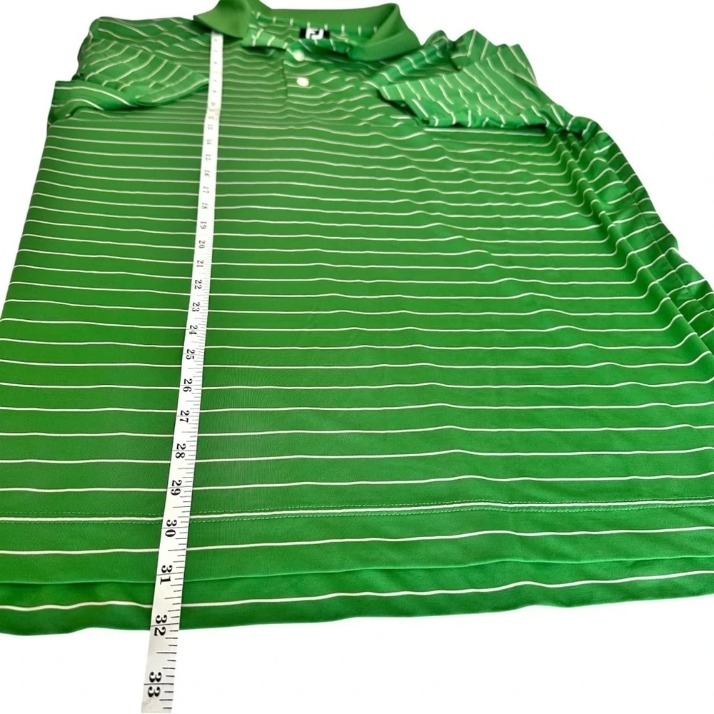 FootJoy Polo Shirt Green White Striped Button Collar XL Golf Performance Active